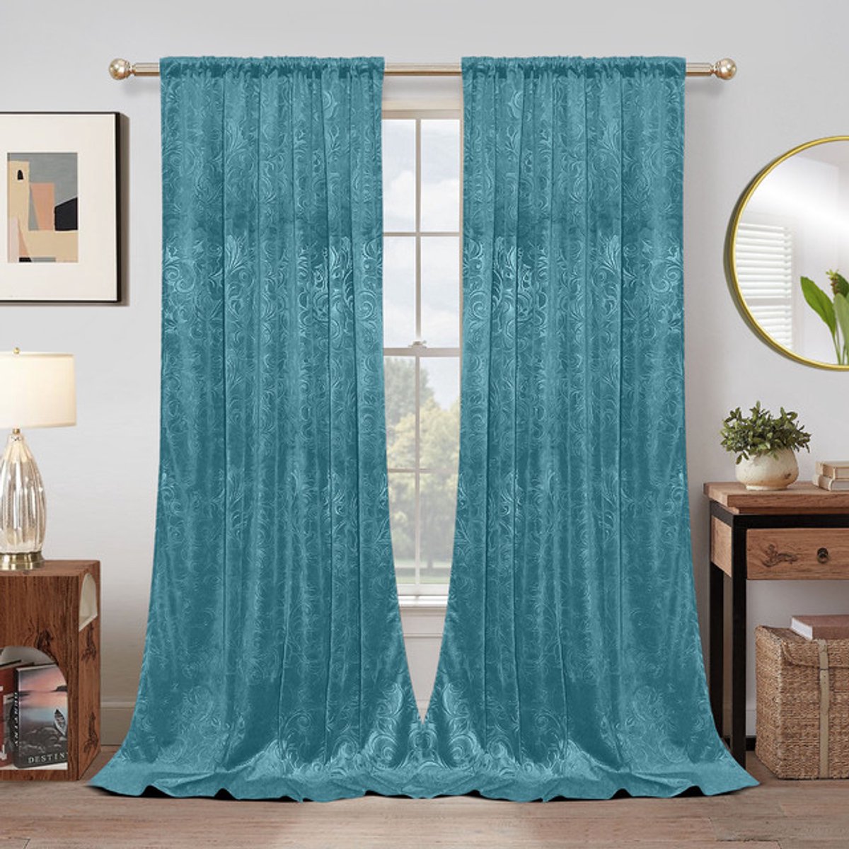 MUPOO Kant en Klaar Velours Gordijnen – Verduisterend, Warmte-Isolerend & Wasbaar – Kreukherstellend en Kleurvast – Dikke 2-Delige Set Voor Woonkamer en Slaapkamer – Cyaan 132×274 cm