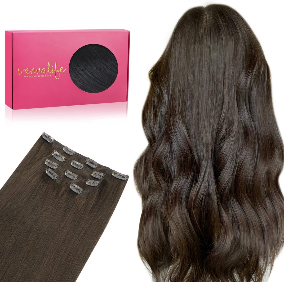 Clip-in Haarverlenging Echt Haar 5 Delen 35 cm Lichtdonkerbruin Remy