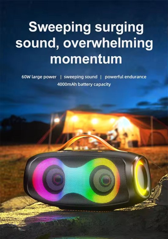 Draagbare speaker 60W- bluetooth-met krachtige bas, RGB-verlichting-HiFi-geluid van Merkloos — afbeelding 4