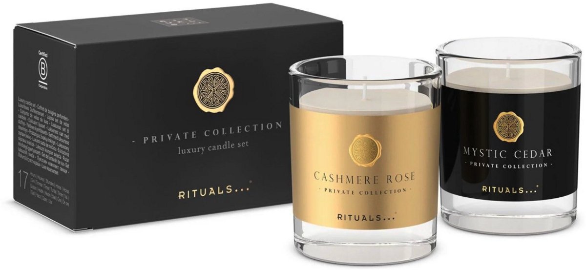 Rituals - 2x Mini Geurkaars - 60 gram per Kaars - Mystic Cedar and Cashmere Rose - Kaarsen Set - Geurkaarsen in Glas - Geschenkset