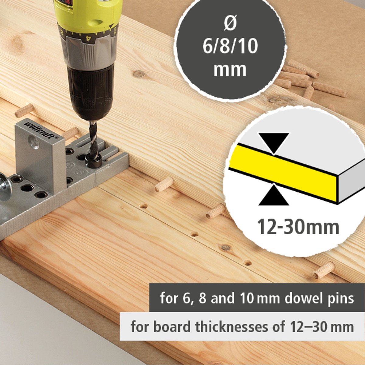 QWORK 44 delig houtbewerkingsboorsjabloon, boorsjabloon deuvelset, boorsjabloon met verstelbaar, geschikt voor 6/8/10 mm houten deuvels