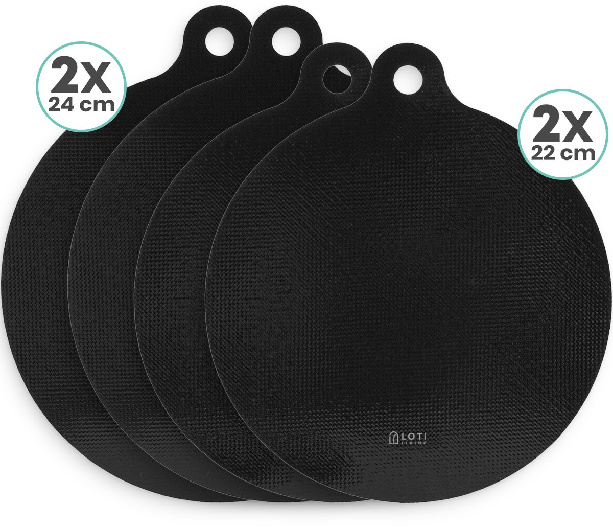 Loti Living Inductie Beschermer - Hittebestendig tot 300 ºC - Inductie Matjes Rond 4 stuks – Panbeschermers – Inductie Mat – Inductiebeschermer - Pannen Onderzetter - 2x22 + 2x24 cm