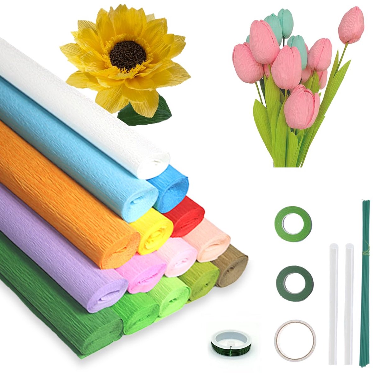 IMPERATORIS® Crepepapier - Crepe Papier Platte Vellen - Knutselen met Papier - Knutselspullen Scrapbooking - Ideaal voor Evenementdecoraties, Scholen en Kantoren - 15 Stuks
