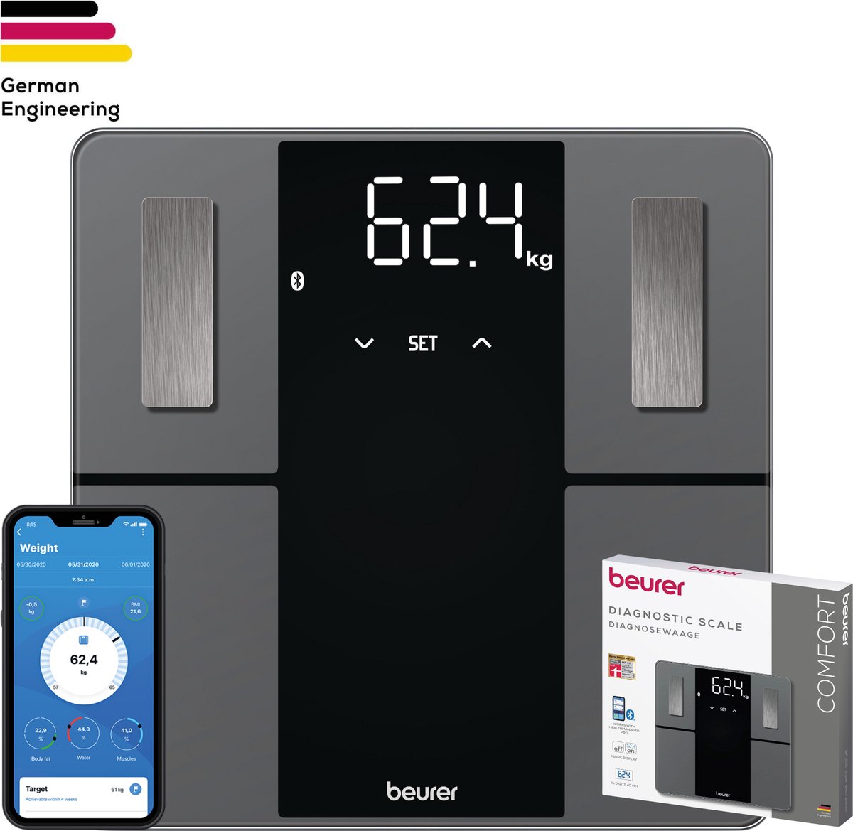 Bol.com Beurer BF 500 Weegschaal met App - Personenweegschaal Digitaal - Met Lichaamsanalyse (o.a. Spiermassa & BMI) - Tot 8 Geb... aanbieding