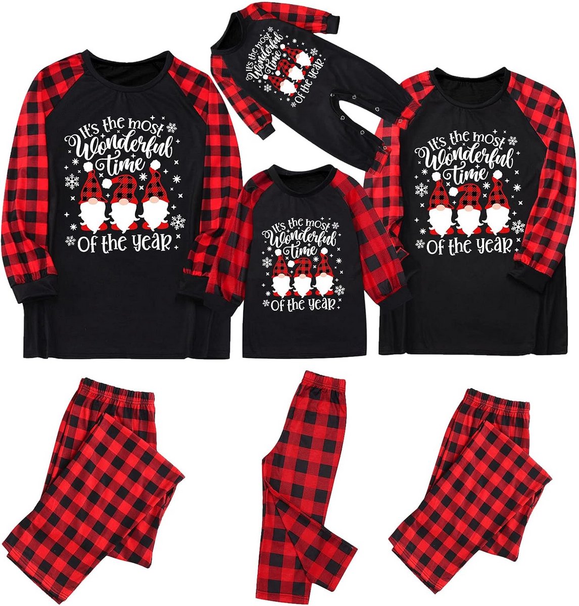 Warme Kerst Pyjama Set voor het Hele Gezin met Lange Mouwen
