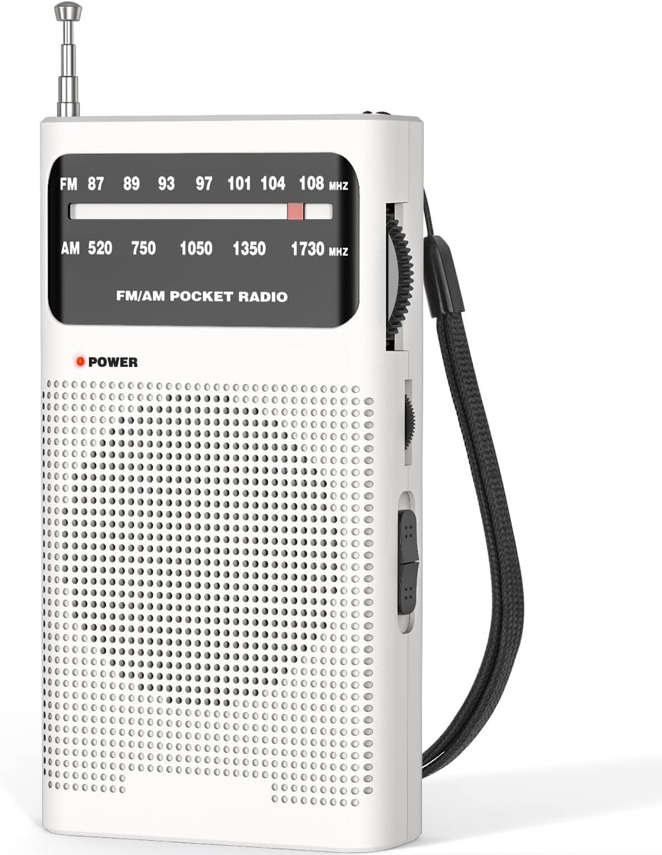 Draagbare AM/FM-radio - voor thuis en buitenshuis - transistorradio - werkt op 2 AA-batterijen - langeafstandsontvanger luidspreker transistorantenne hoofdtelefoonaansluiting - een klein cadeautje voor senioren - 1 stuk(wit)