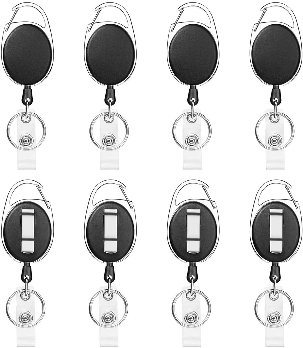 IMPERATORIS® Badgehouder met Clip - D-vormig Klemmetje - Intrekbare Broekclip - ID Jojo Pasjeshouder - Intrekbare Reel ID Badge Kaarthouder – Pashouder Trekkoord - Ideaal voor Scholen en Kantoren - 8 Stuks