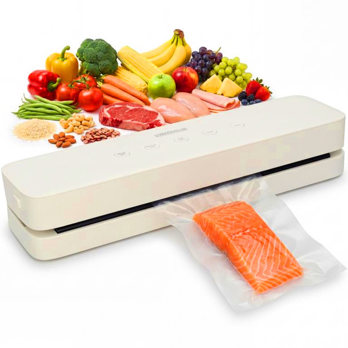 Vacumeermachine met 5 Herbruikbare Vacuumzakken - Seal-Only Functie - BPA-Vrij - 3 Standen - Vacuümmachine - Vacumeerzakken 20x30cm - Vacuum Sealer Apparaat - 37 x 10 x 6 cm - Wit - Löwenthal