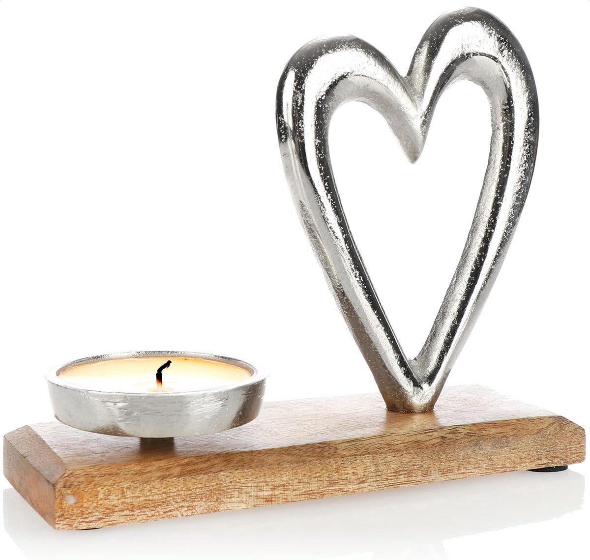 Stunq® Candela Houder met Decoratief Element van Aluminium en Mangohout voor Sfeerlichtjes