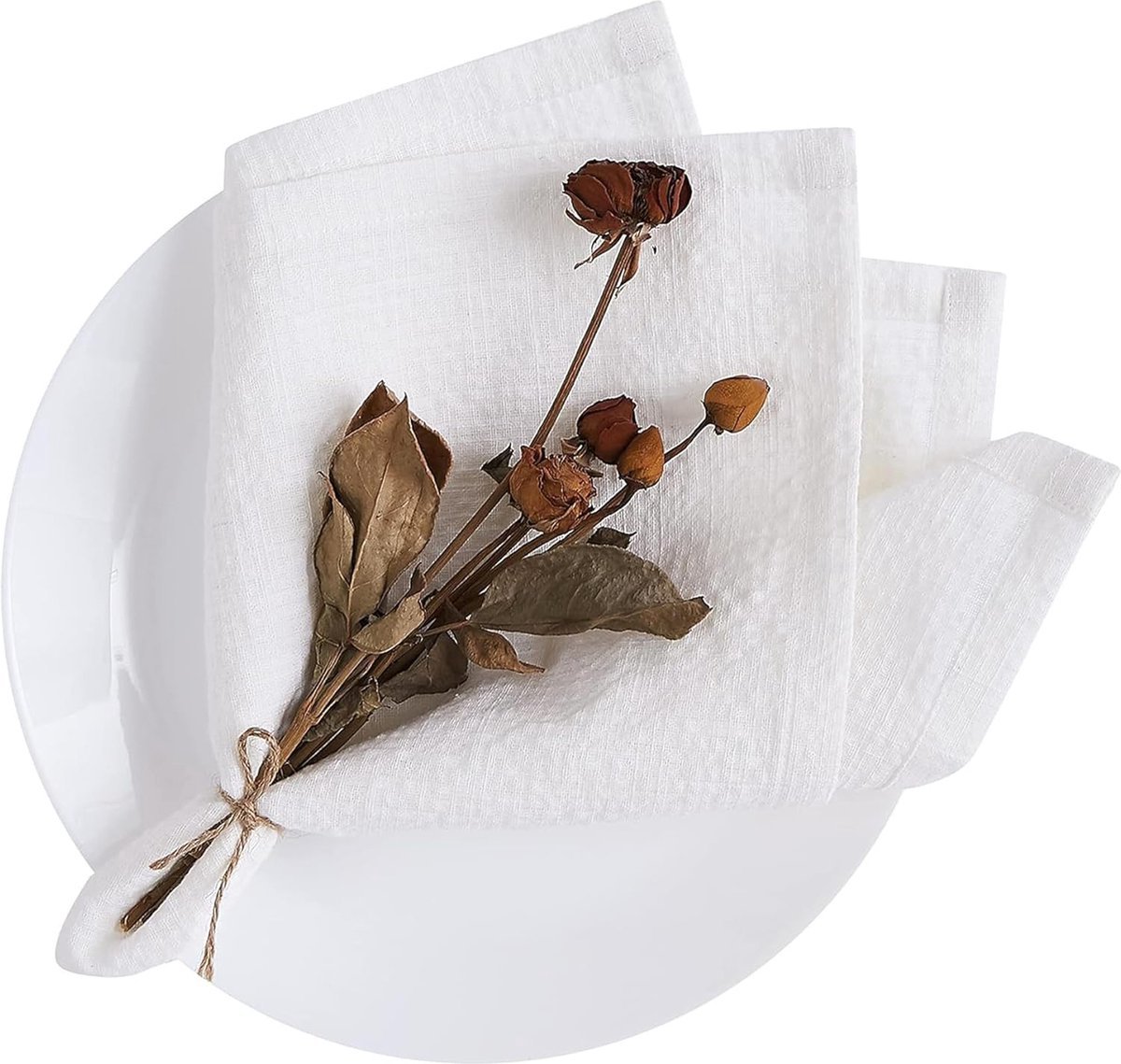 Stunq® Linnen servetten 45 x 45 cm set van 6 55% Frans vlas 45% katoen voor bruiloft handgemaakt van seersucker elegant wit