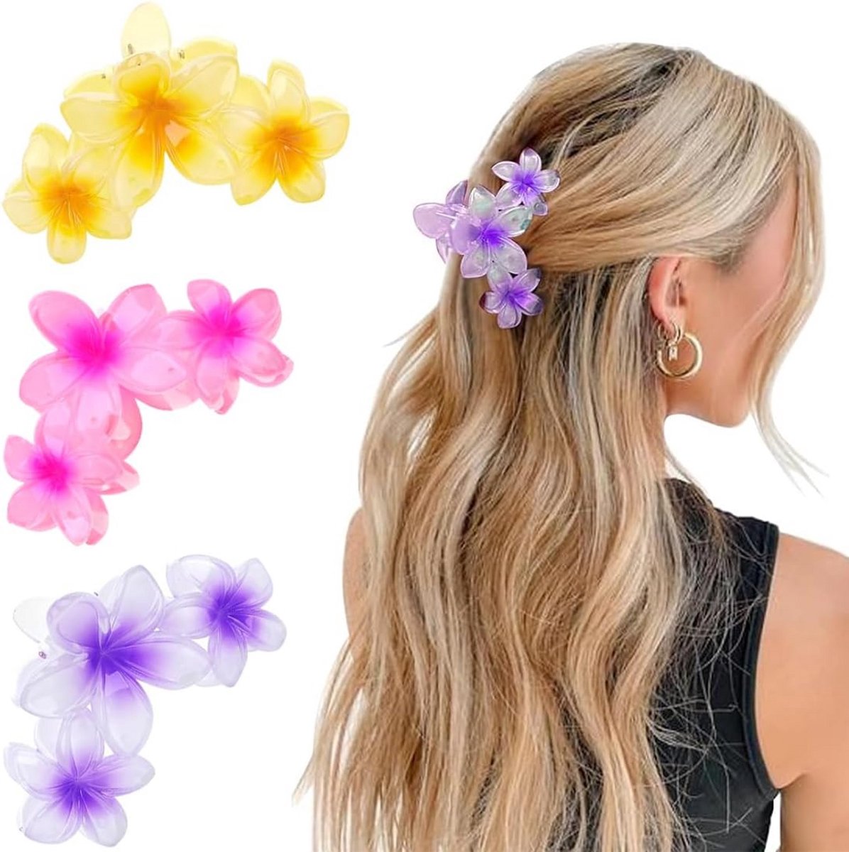 Set van 3 Bloemvormige Haarspeldjes voor Dames - Grote Antislip Klauwclips
