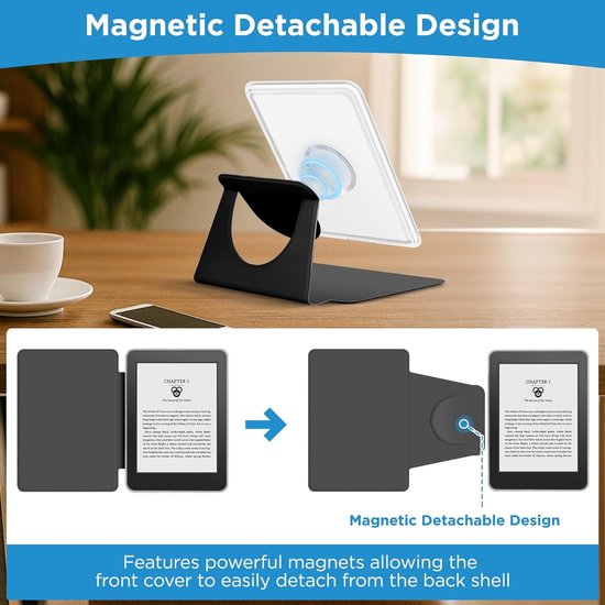 Daity 1 magnetische afneembare 2-in-1 standaard beschermhoes voor 6-inch Kindle 2024 en [andere apparaten] (zwart) van Merkloos — afbeelding 4