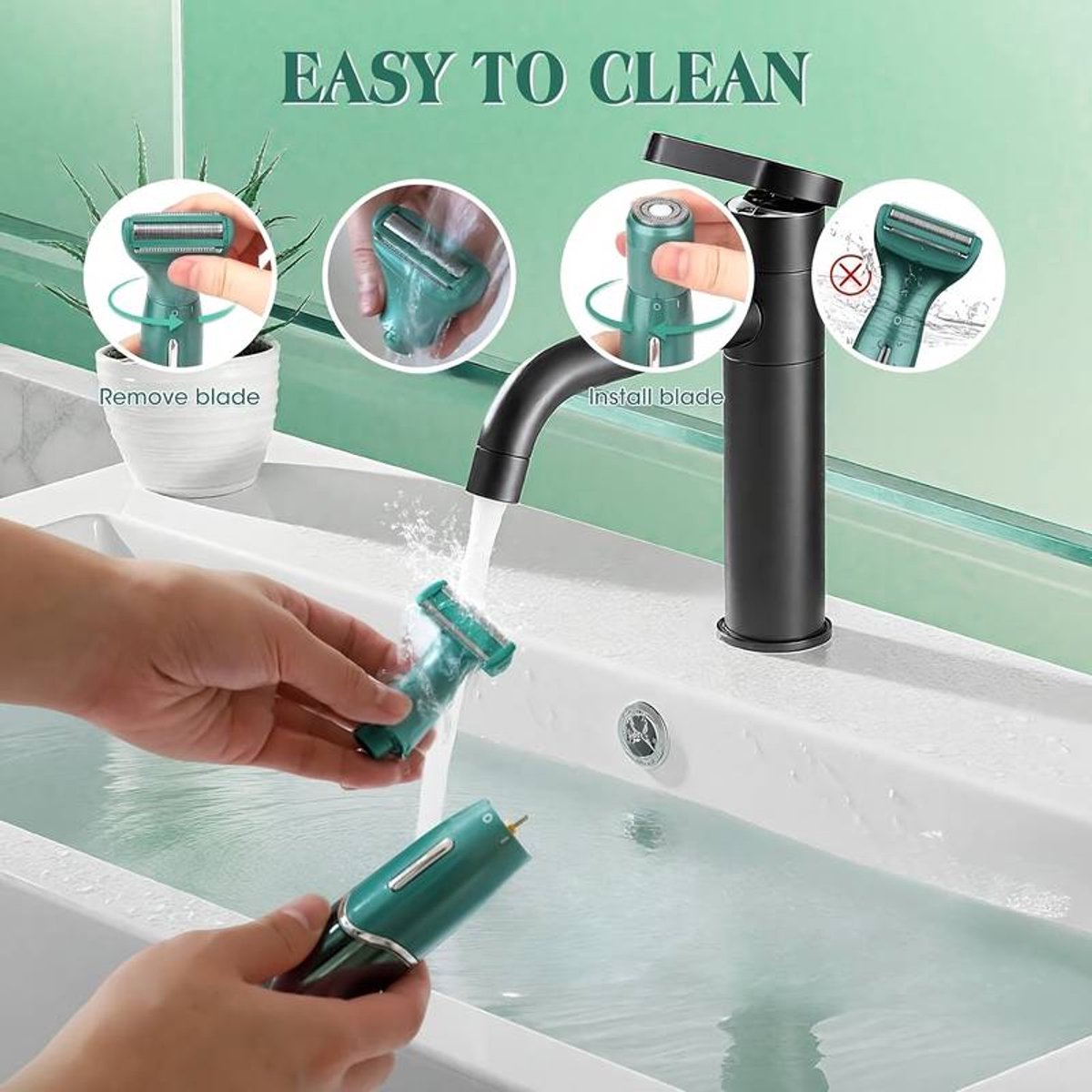 6-in-1 Elektrisch Scheerapparaat Pijnloos voor Vrouwen Groen - afbeelding 3