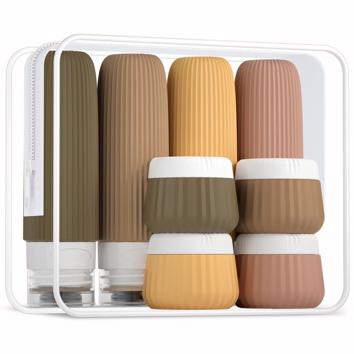Ynkkvre - Reisflesjes - 8 Stuks Siliconen Reisflacons - 40/90 ml - Reisflesjes met Etui - reisflessen - Cosmetica Potjes- toiletartikelen - Navulbaar - Reisflacons Reisset - reisformaat - siliconen reisflessen - reisgadgets