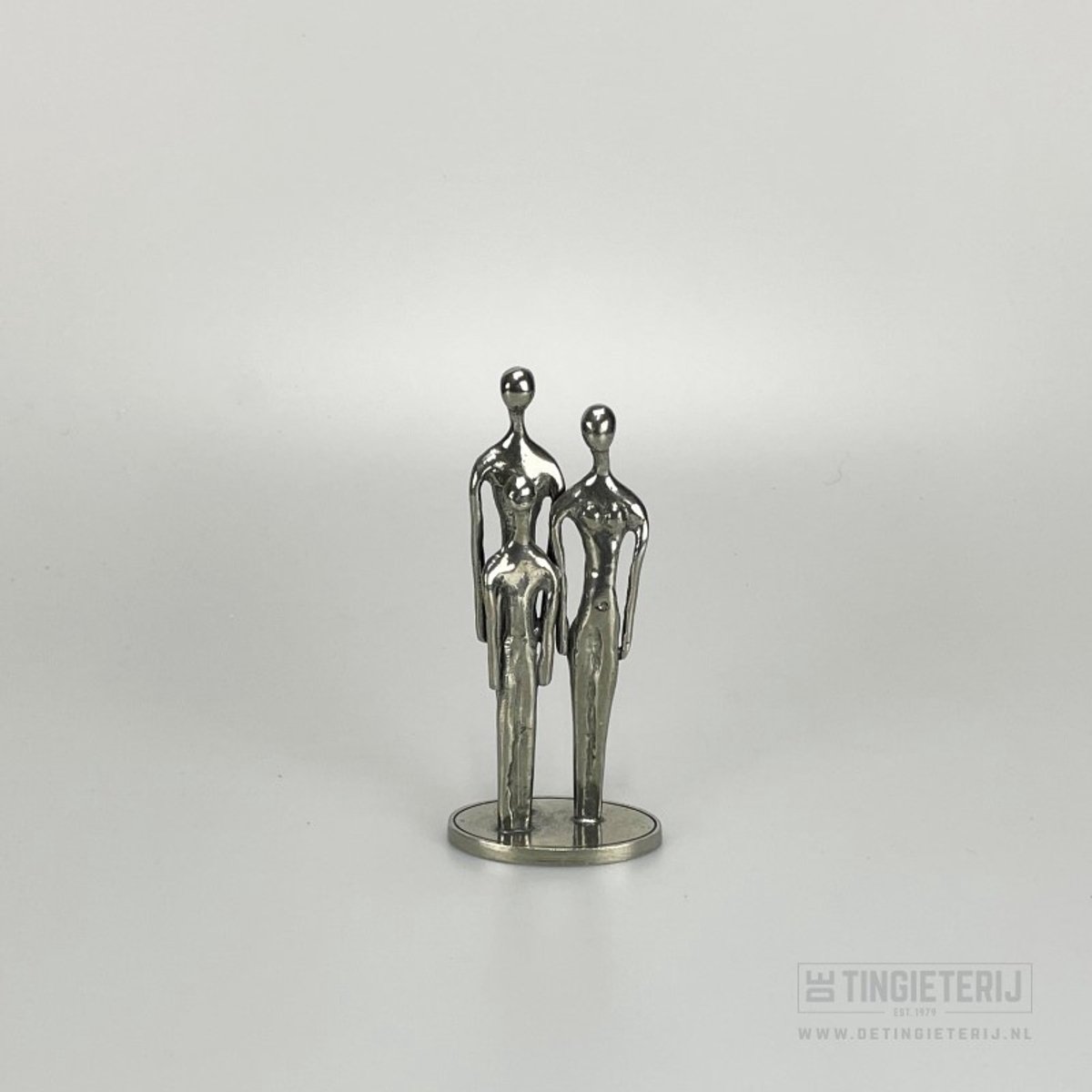 Sculptuur ''Het Gezin'' - 1 kind (13cm) - Familiebeeldje - Tinnen huwelijk - 10 jaar getrouwd - Vaderdag - Moederdag - Gezinssculptuur