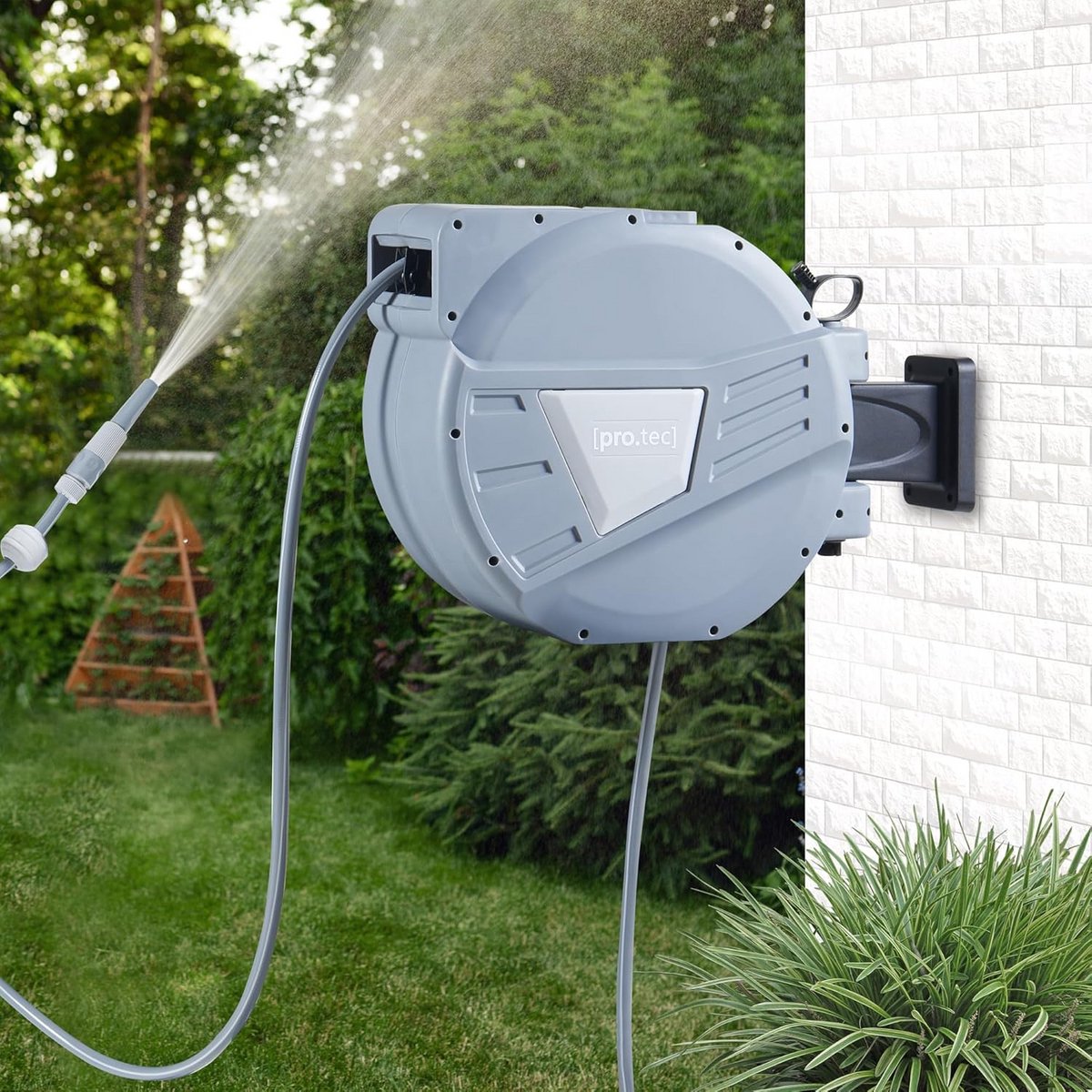 Tuinslanghaspel 30 meter met Automatischeoprol en Wandmontage Grijs