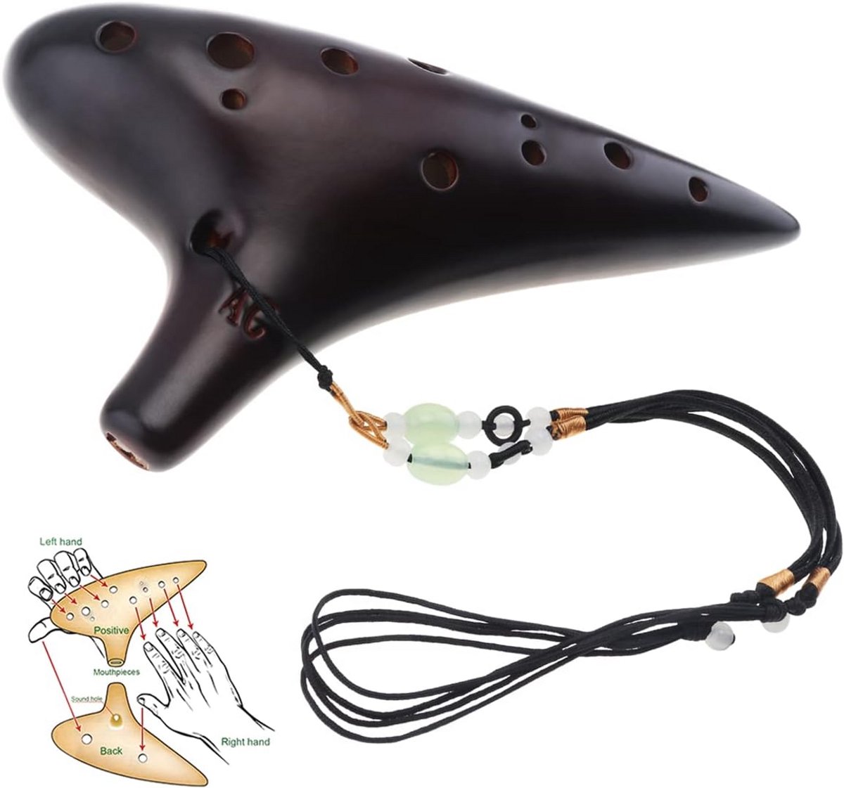 12-Gaten Ocarina Fluit Alto C Keramisch Muziekinstrument Rookbruin