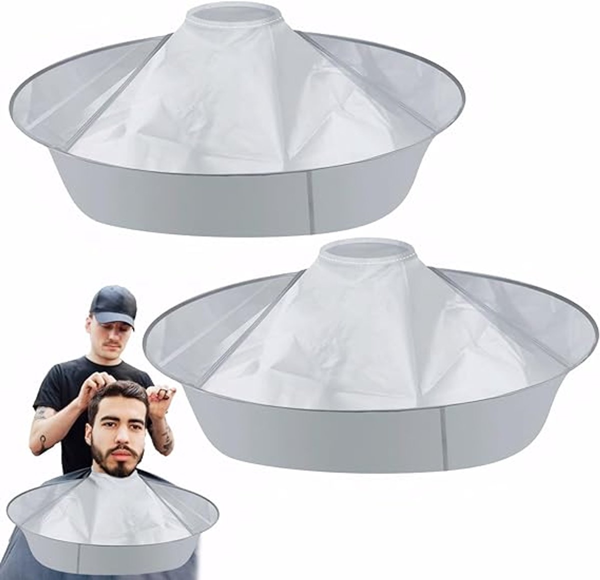 Daity 2-pack - Haartrimmerhoes - kapperskap - opvouwbare haarparaplu - waterdicht - geschikt voor volwassenen en kinderen - trimmen/kleuren/stylen in salons en thuis (lichtgrijs)