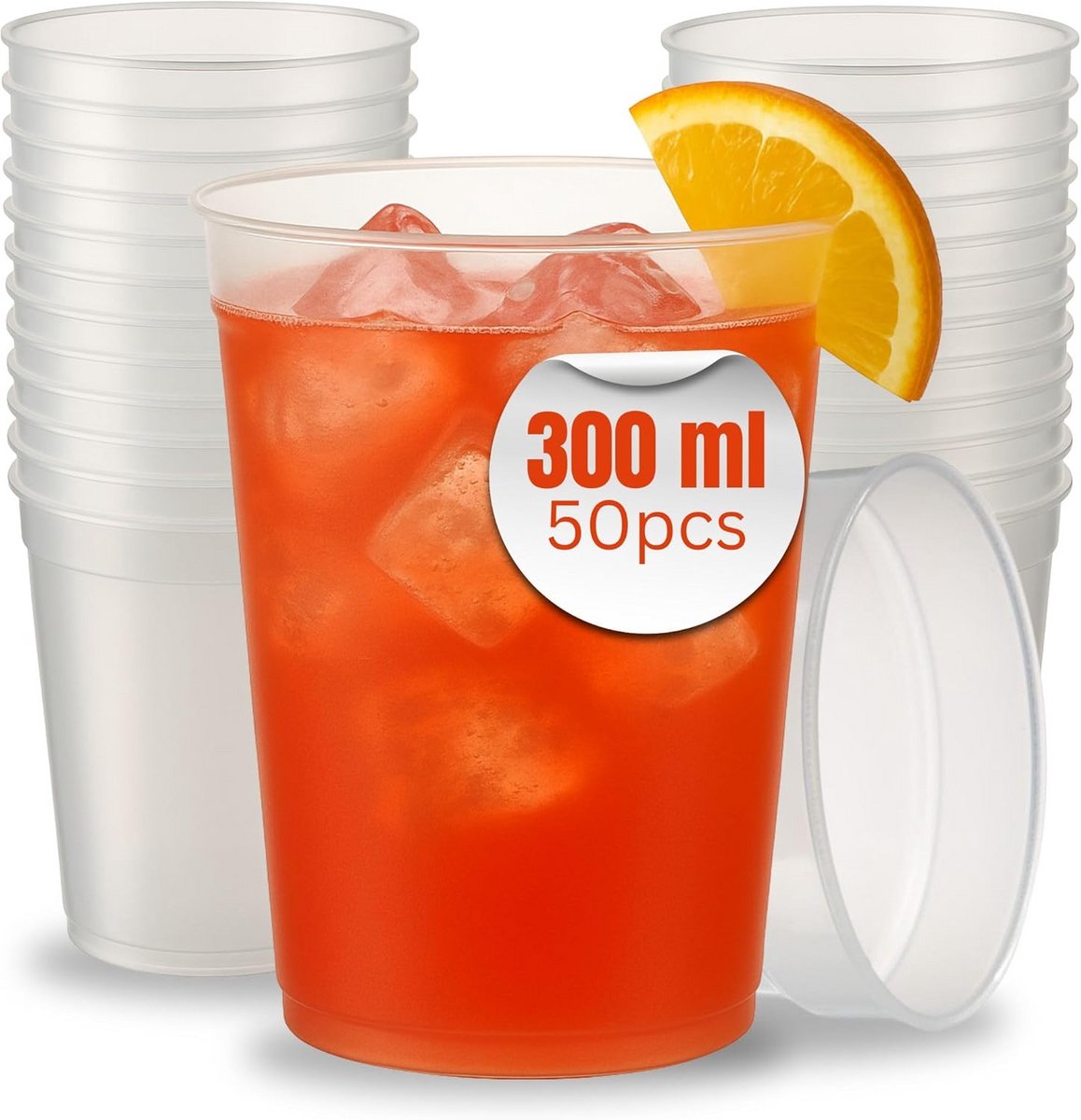 Set van 50 Transparante Plastic Cocktailbekers 300 ml Onbreekbaar en Herbruikbaar