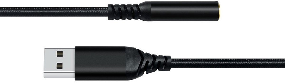 DTECH - USB-A naar 3.5mm Jack Audio Adapter - Gevlochten kabel - Geschikt voor Computers, Laptops - Zwart