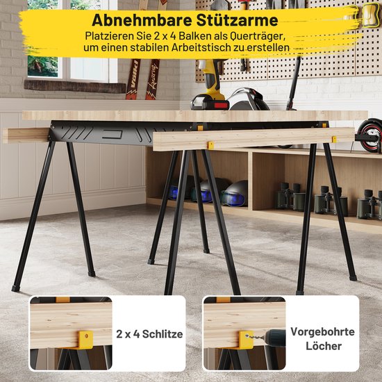 COSTWAY Werkbok, set van 2, tot 500 kg belastbaar, bokken inklapbaar, zaagbok met 2 x 4 steunarmen, draagbare inklapbare bokken met handgreep, steiger voor houtbewerking, 94 x 47 x 74 cm van Merkloos	 — afbeelding 4