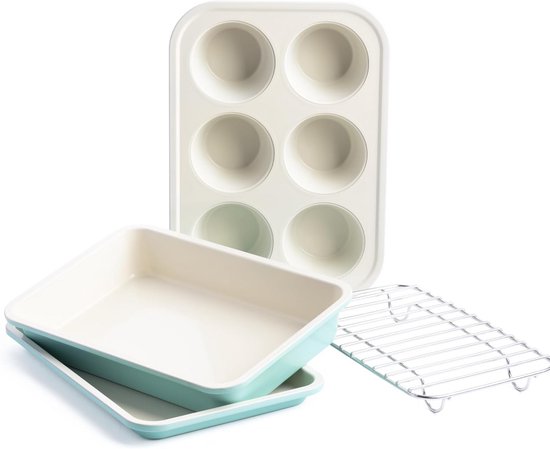 Lermann 3-delige bakset, bakplaat, 46,5 x 37,5 cm, geperforeerd, siliconenmat, deegschraper van roestvrij staal, voor thuis brood bakken