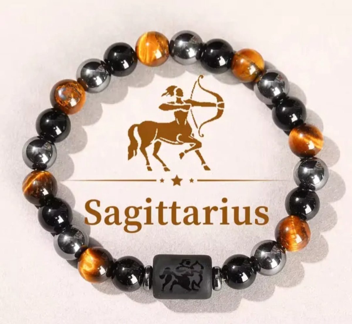 S4H Sterrenbeeld Armband Sagittarius – Tijgeroog, Hematiet & Obsidiaan | Boogschutter Edelsteen Armband