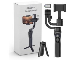 Stabilisateur ZENC® pour smartphone - 3 axes - Suivi IA - Perche à Selfie - Pliable - 3600 mAh - Batterie externe - Zwart