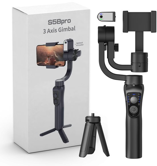 S5BPro Gimbal - 3-Assig - Smartphone Stabilisator - Anti-Shake - Tripod - Selfie Stick - Zwart
