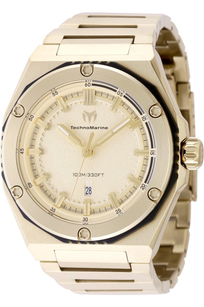 TechnoMarine CORAL - Legacy TM-416076 Heren Horloge - Waterdicht - Analoog - Quartz Uurwerk - Roestvrij Staal met gouden Wijzerplaat - 45mm