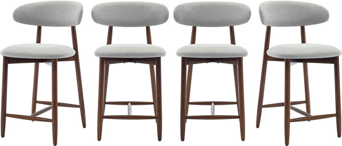COLAMY Barkrukken set van 4 - keukenbarstoelen met rugleuning - Barstoel houten poten - lichtgrijs