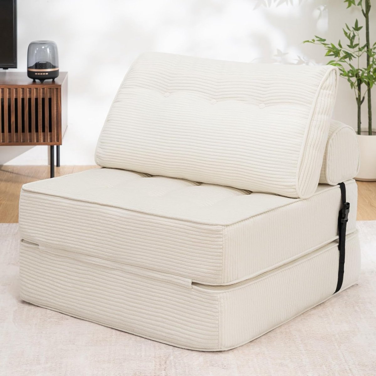 Hommpa Opvouwbare Slaapbank 3-in-1 – Sofa, Bed & Loungestoel met Kussen – Comfortabele Vloerbank voor Woonkamer of Slaapkamer – Wit 80 cm