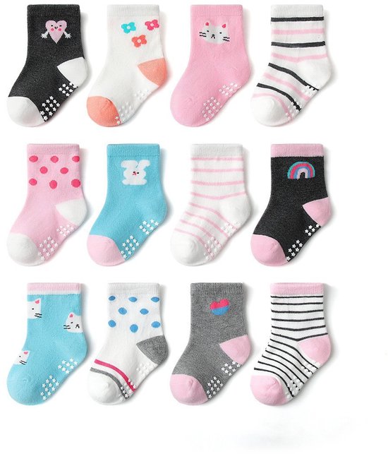 12 paires de chaussettes antidérapantes en coton - convient aux bébés garçons et filles - tailles 16-18 - convient aux enfants de 5 à 7 ans - XL - Modèle 12