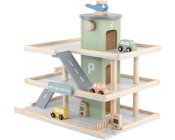 Babiem® Noah – Speelgoedgarage – met Accessoires – Parkeergarage Speelgoed – Parkeergarage – 45x30x37 cm – 7-Delige Set – Autogarage Speelgoed – FSC Hout