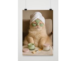 Kat Spa Poster - Dieren Posters - Wellness - Schoonheid - Ontspanning - Wanddecoratie Badkamer - 180 gram papier - 6948WV - Formaat 60 x 90cm
