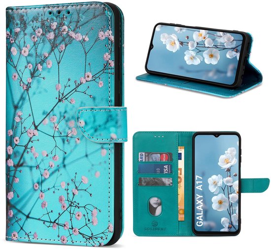 Samsung Galaxy A17 hoesje met pasjeshouder 3 kaarten magnetische sluiting schokbestendig blauw