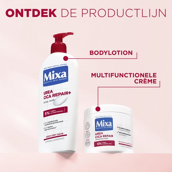 Mixa Urea Cica Repair+ Herstelondersteunende Crème – Droge en Ruwe huid - Gezicht, Lichaam en Handen - 400 ml