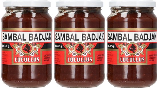 Lucullus Sambal Badjak 3 x 375 g – Pittige Indonesische saus • Rijk van smaak • Perfect bij rijst, vlees en noedels