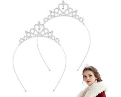 Gigicial Zilveren Bruids Haaraccessoires - Kristallen Kroon Voor Bruidsmeisjes - Verstelbare Hartvormige Haarband Geschikt Voor Bruiloften En Eerste Communie - 2 Stuk - Voor Meisjes En Vrouwen In Zilver