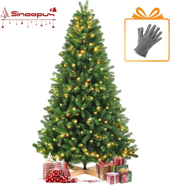 Sapin de Noël artificiel Sinaopus – 180 cm – 46 branches / 1000 Pointes – 220 LED – 8 modes d'éclairage – PVC/PE – Montage rapide – Branches pliables