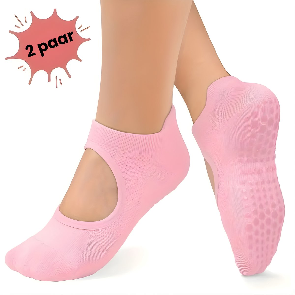 Anti-Slip Yoga & Pilates Sokken voor Dames - 2 Paar - Roze - Boogondersteuning - Ademende Open Sokken met Gripzool voor Extra Stabiliteit & Comfort - Ideaal voor Pilates, Yoga, Ballet, Dans, Barre & Fitness
