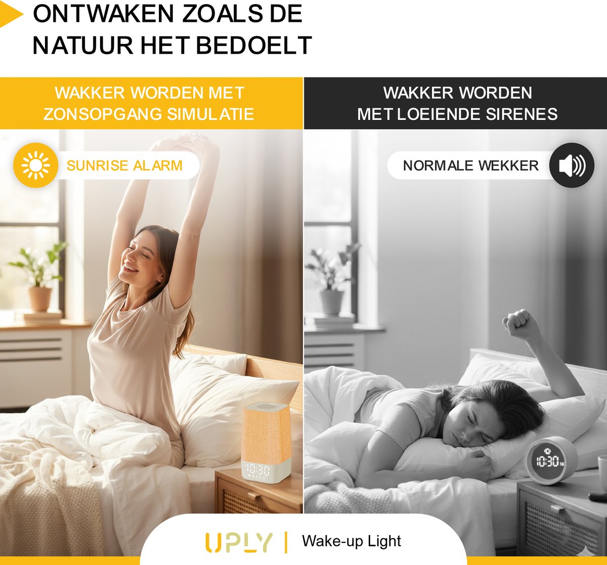 UPLY Wake up light - Met USB oplaadpunt - Met 30 geluiden - Wekker met licht - White noise - Digitale wekker — cadeau in Wonen & Interieur - foto 3