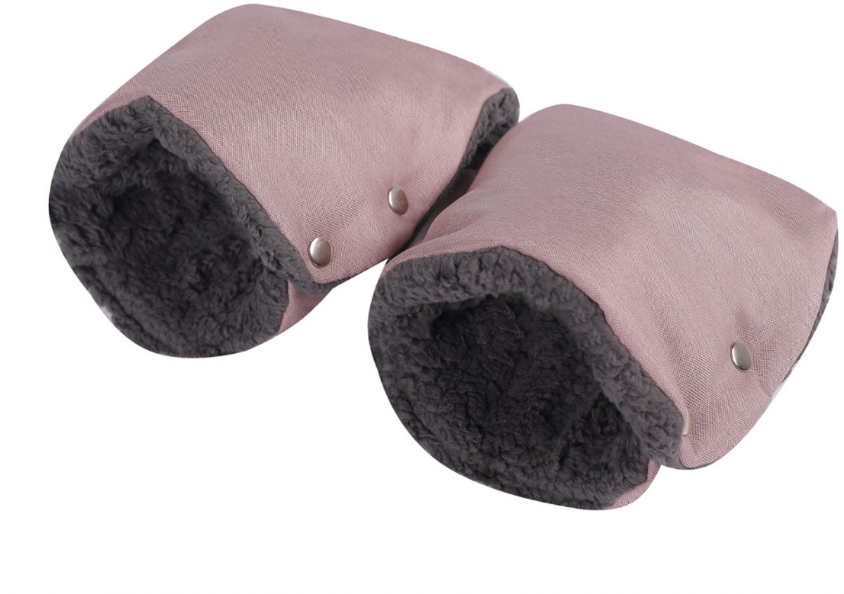 SOOSIE Winter Kinderwagen Voetenzak + Handmof – Roze Melange & Grijs Teddy – Universeel – Waterproof – 110 cm – foto 3