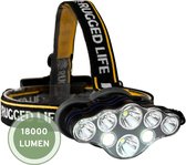 Hoofdlamp LED Oplaadbaar - Hoofdlampje - Hoofdlampen - Hoofdlamp Oplaadbaar - 8 LED-koplampen - 18000 Lumen - 500 Meter Bereik - Verstelbaar – Zwart - Rugged Life™