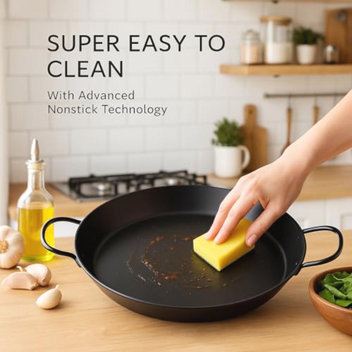 Paella-pan 34 cm voor inductie en gas met ecologische antiaanbaklaag – Geschikt voor 6 porties