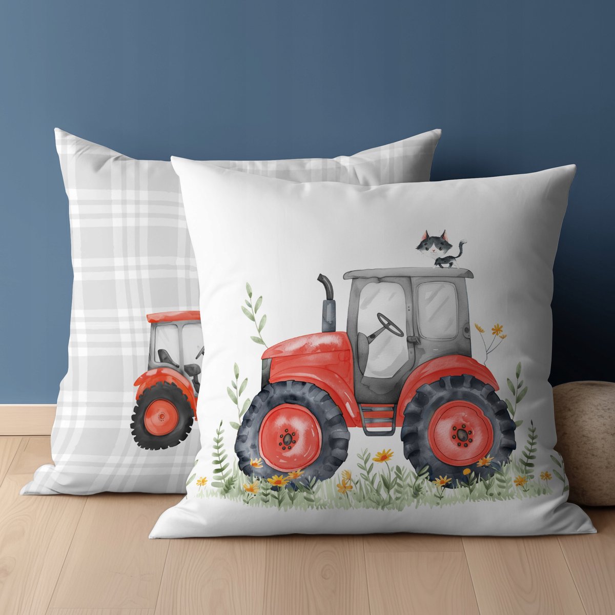 Dekoratieve Kussensloop 40x40 cm - Vrolijke Tractor - 100% Katoen