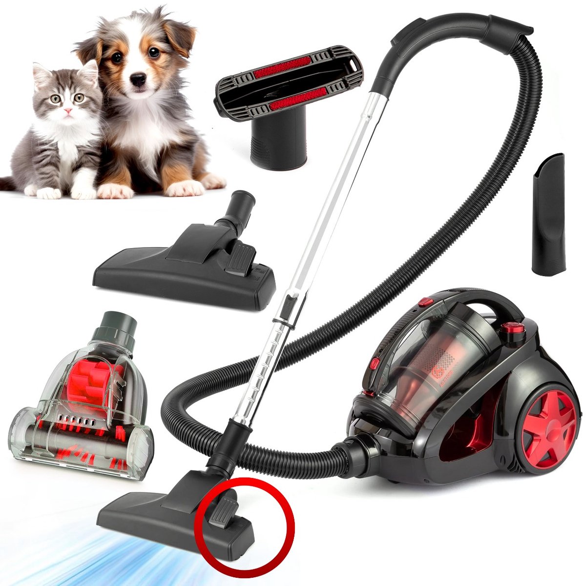 AG3000 Stofzuiger Zonder Zak - Stofzuigers - Dierhaarbestendig -Vacuum Cleaner Zakloos - Geschikt Voor Dierenharen - 900W - Sterke Zuigkracht - Rood