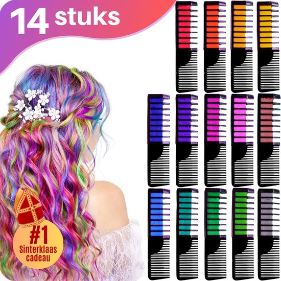 JT Products Haarkrijt Inclusief Kam 14 Kleuren – Voor Kinderen - Kinderfeestje - Haar Krijt Cadeau - Haarspray Kleur - Hair Chalk – Haarverf – Haarmascara - Haarstift - Haarkleuring- Feestje Kind - Carnaval - Sinterklaas Cadeautjes