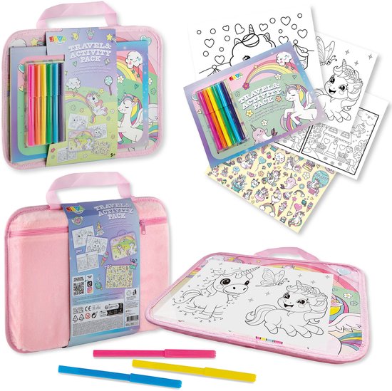 Unicorn Reispakket - Kleurboek en Tekenpakket Meisjes voor Onderweg - Reisspeelgoed met Stickerboek en Doeboek - Vakantieboek - Joya Creative