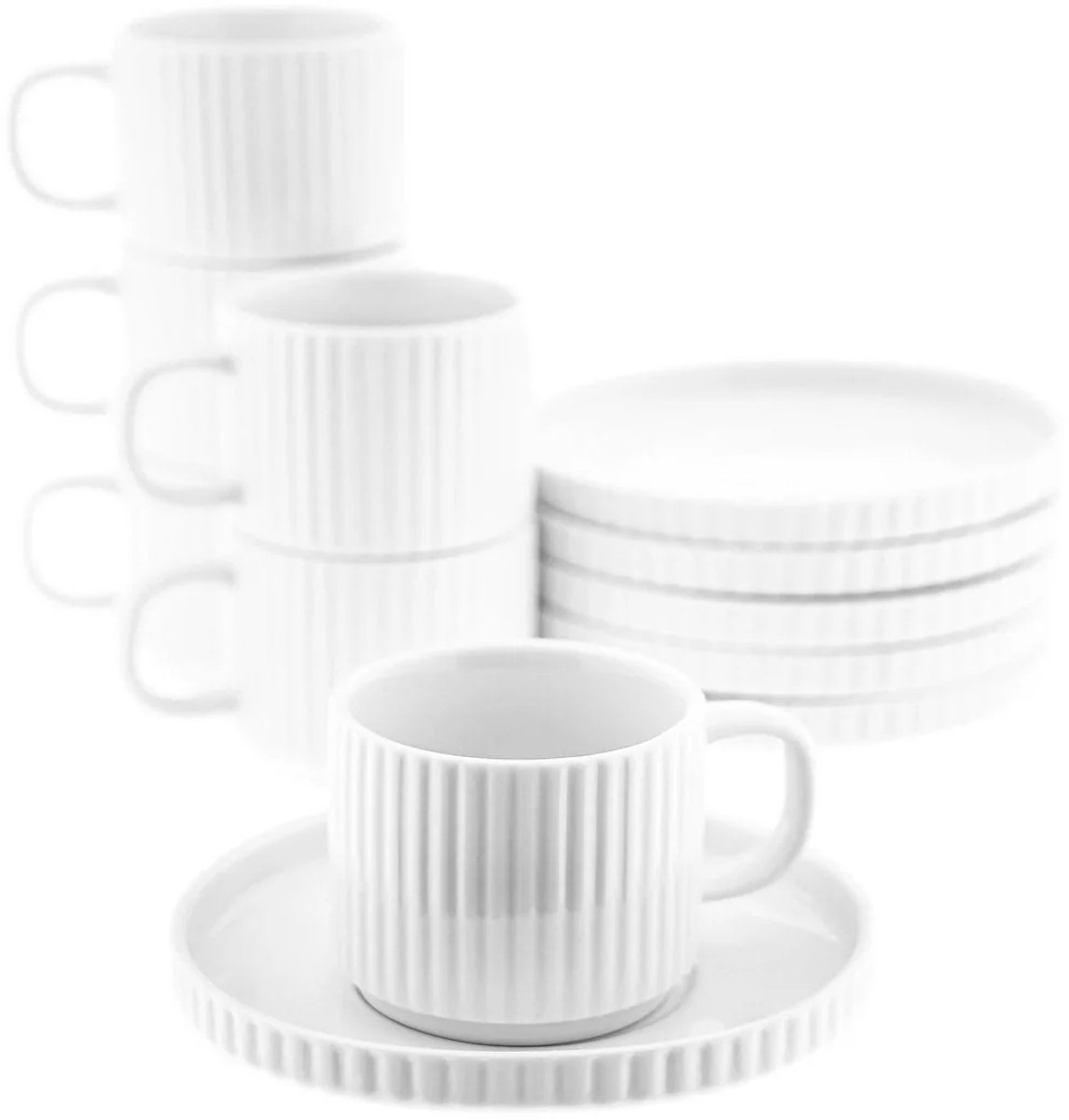 Borneo - Koffieset - 12-delig - Wit - 220ml - Porselein - Koffiekopjes